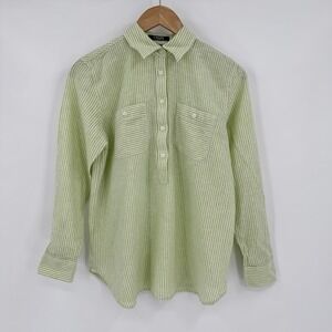 Chaps Lime Green/White Striped 3/4 Button Long Sleeve Shirt‎ Women's S M